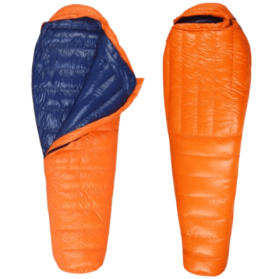 Lightweight sleeping bag Vuno Orange Puffer Opened and Closed