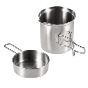 Lightweight Pot and Pan Set 445g – Stainless Steel with Carry Bag