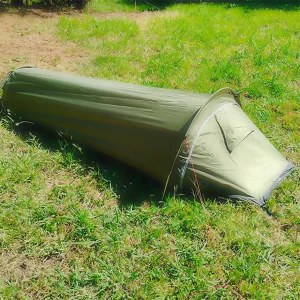 arny green vuno austere set up on grass with door fully closed