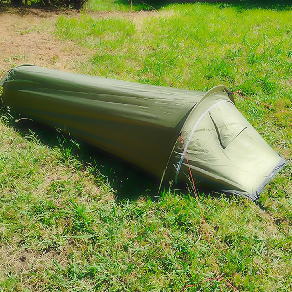 arny green vuno austere set up on grass with door fully closed