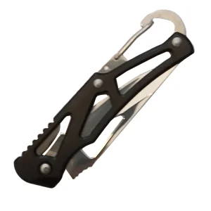 black carabiner pocket knife folded