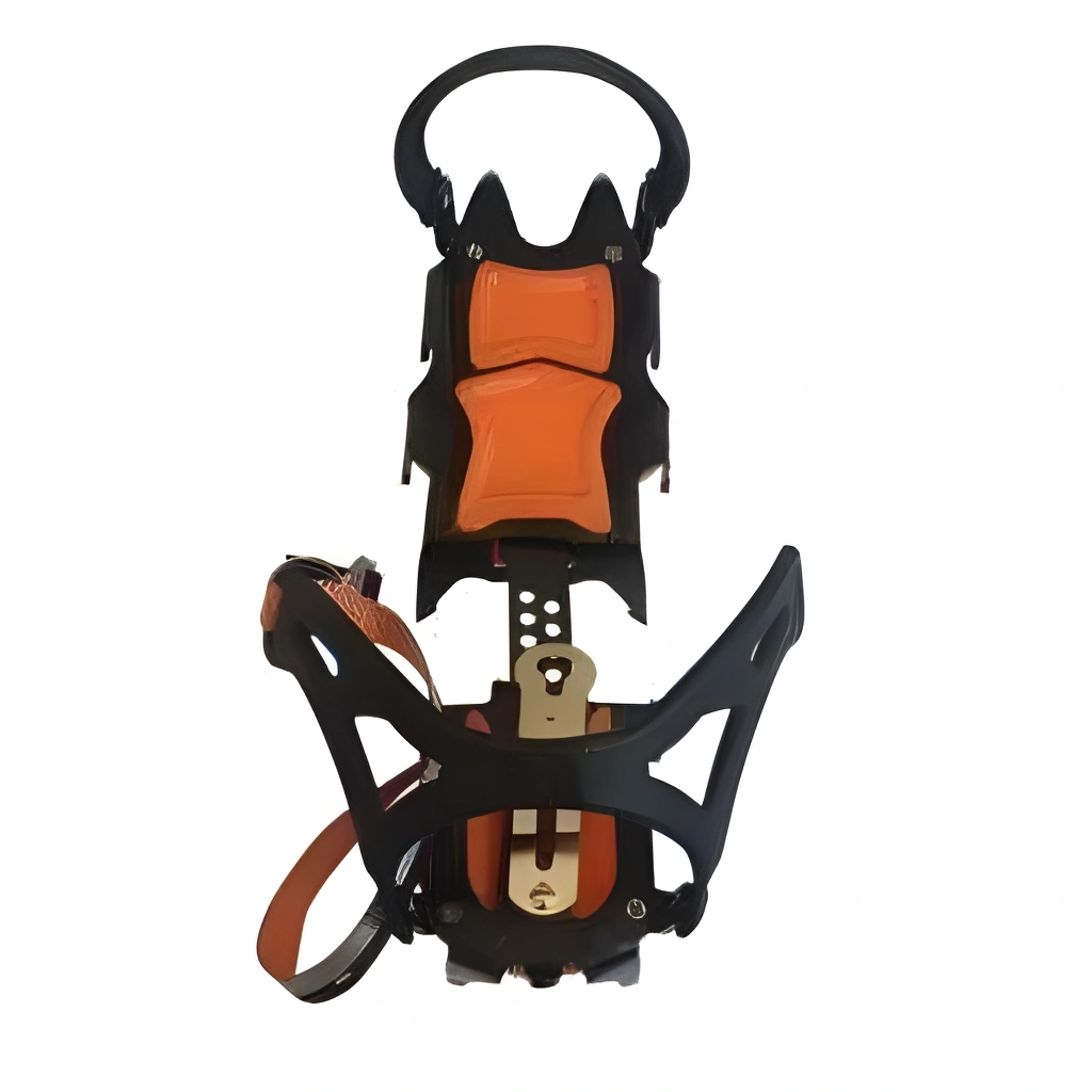 top view of crampon with boot or shoe inside