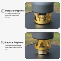 Alcohol stove shown in two support positions for increasing or reducing heat output under a cooking pot