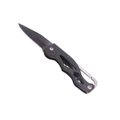 Pocket Knife with Belt clip & Carabiner Open Black