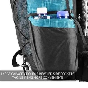 side pocket view of ultralight frameless backpack