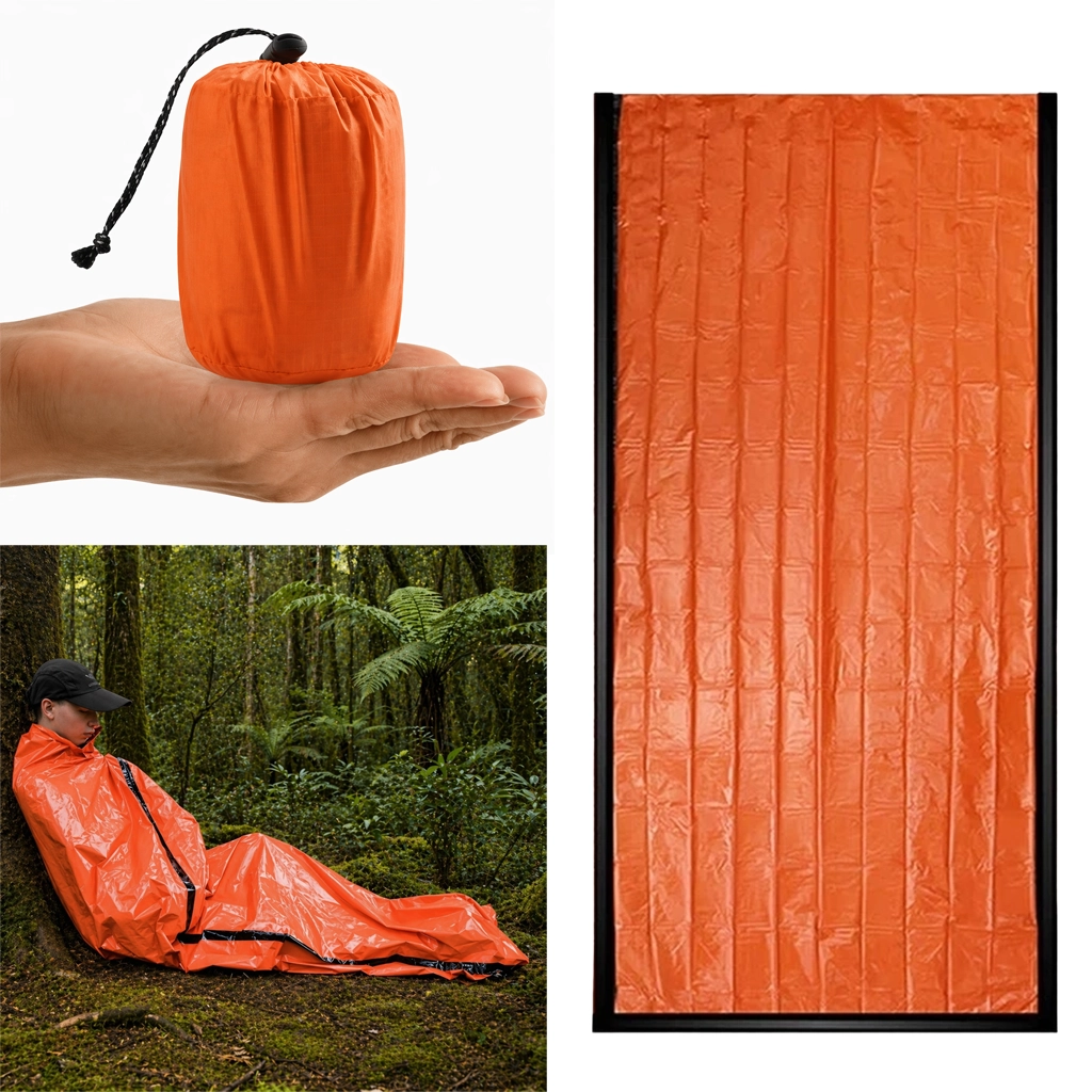 Survival Bag Emergency Sleeping Bag Orange 200 x 90 cm 125g PE with Storage Sack and Whistle