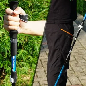 blue hiking pole help in hand