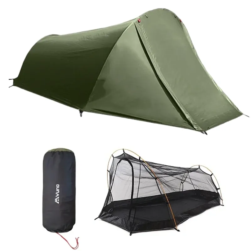 2 Person Tunnel Tent with Poles Dual Layer Army Green Weighs Just 1700g