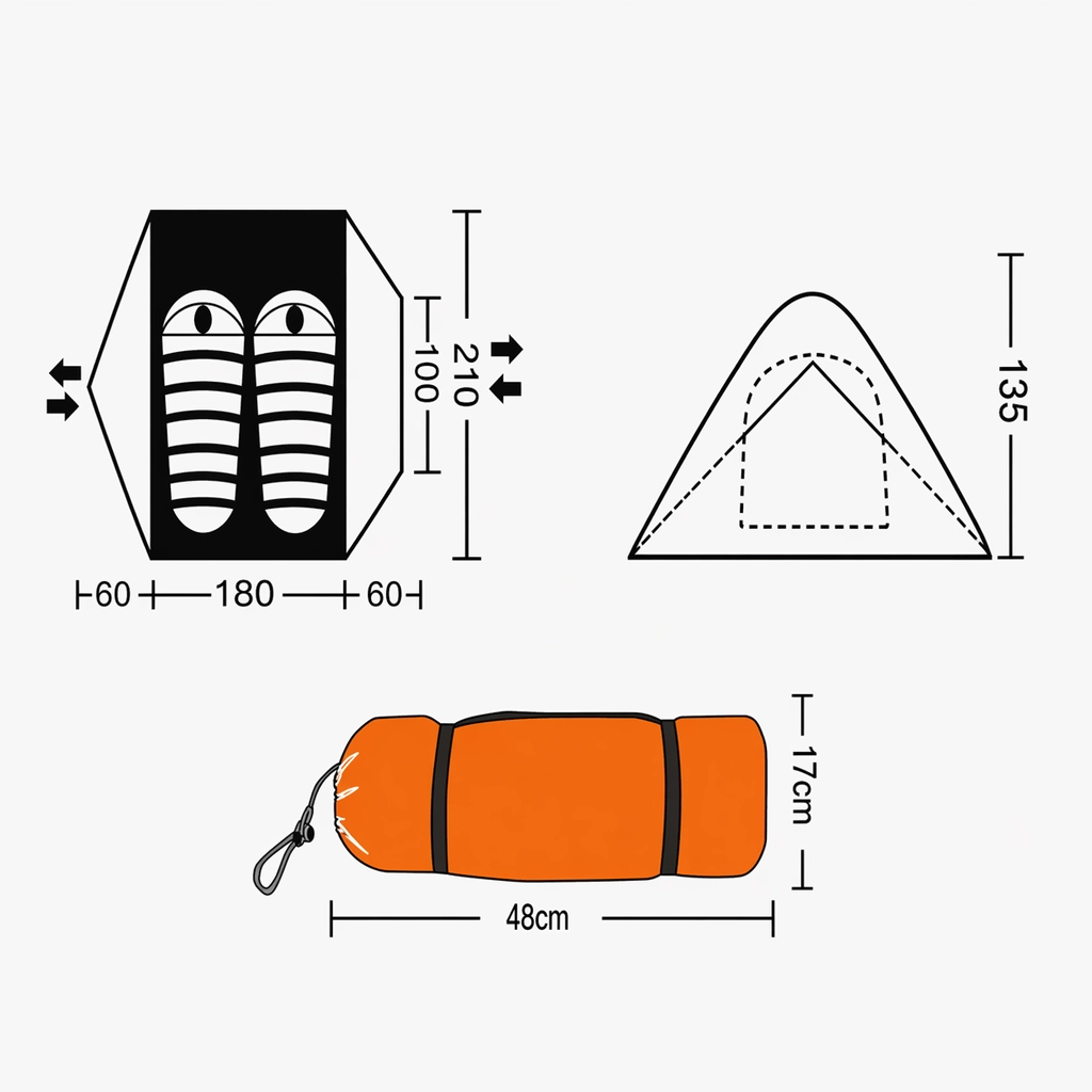 2 person 4 season camping tent dimension drawing