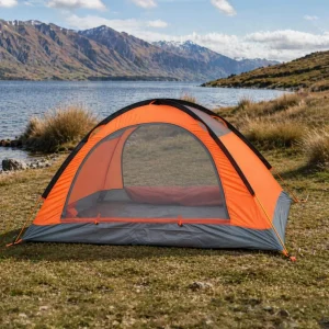 FT Camping tent used next to a lake in New Zealand