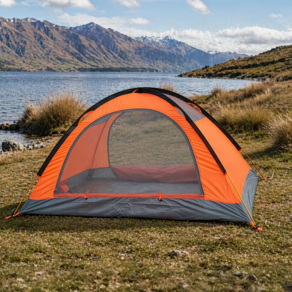 FT Camping tent used next to a lake in New Zealand