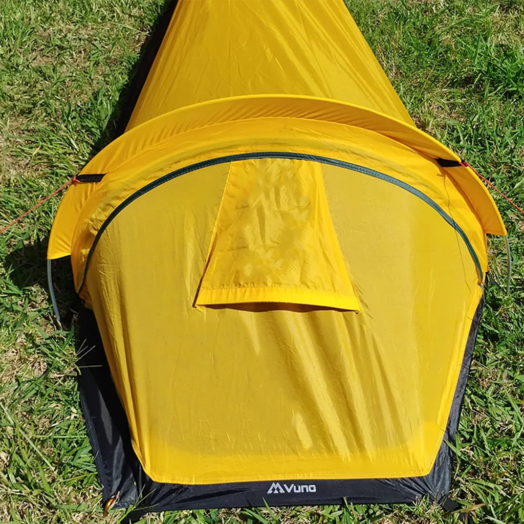 front of vuno yellow bivvy bag with door fully closed
