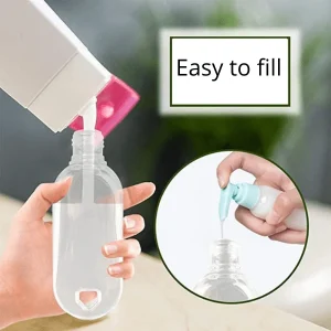 50ml travel bottle with carabiner clip getting filled
