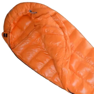 opened shot of orange down sleeping bag