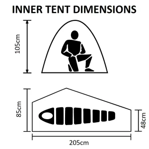 vuno ultra 1p pole-less hiking tent product dimensions