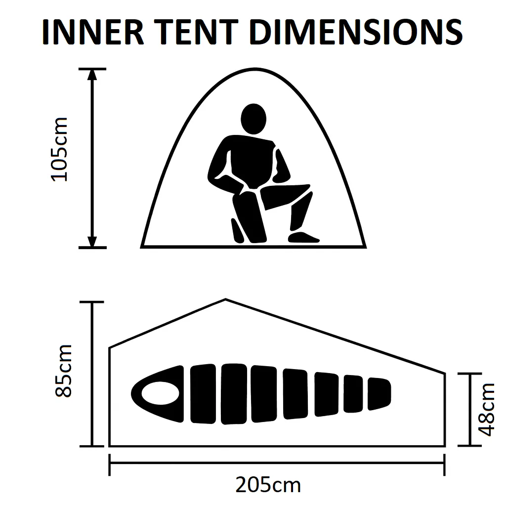 vuno ultra 1p pole-less hiking tent product dimensions