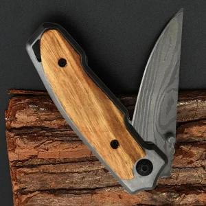 Wooden Handle Folding Pocket Knife half open