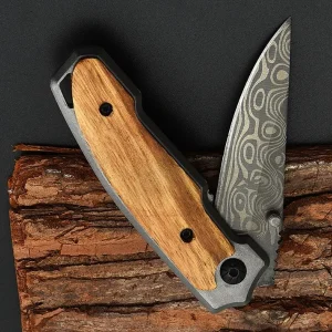 Wooden handled pocket knife unfolded
