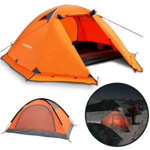 4 Season 2 Person Winter Camping Tent with Snow Skirt Orange Colour