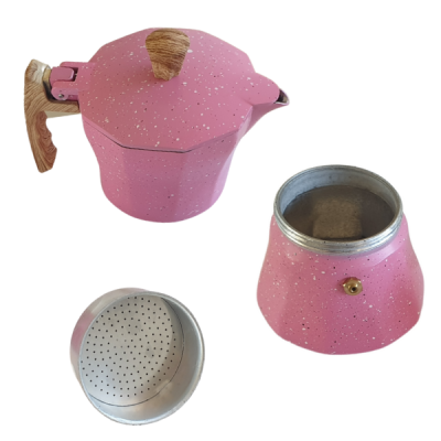 pink moca pot in pieces