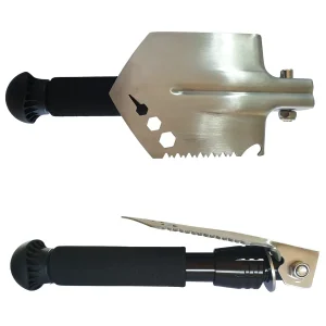 camping shovel folds down for easy storage