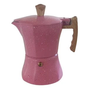 side shot of pink 3 cup moca pot