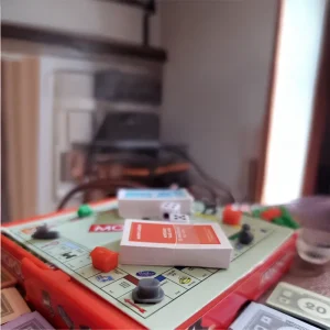 side view of mini monopoly game