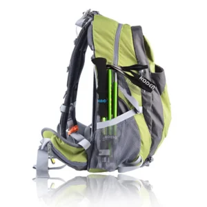 hiking poles fit easily in side pocket of backpack