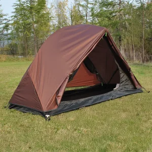 Lightweight Hiking Tent for 1 Person with door open on the grass
