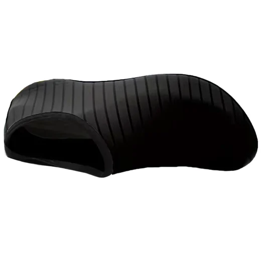 Black water shoes in side profile with a low-cut opening, flexible ribbed upper and slim sole