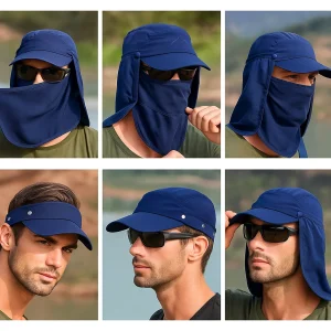Blue legionnaires Cap with Neck Flap and Face Cover Showing all configurations
