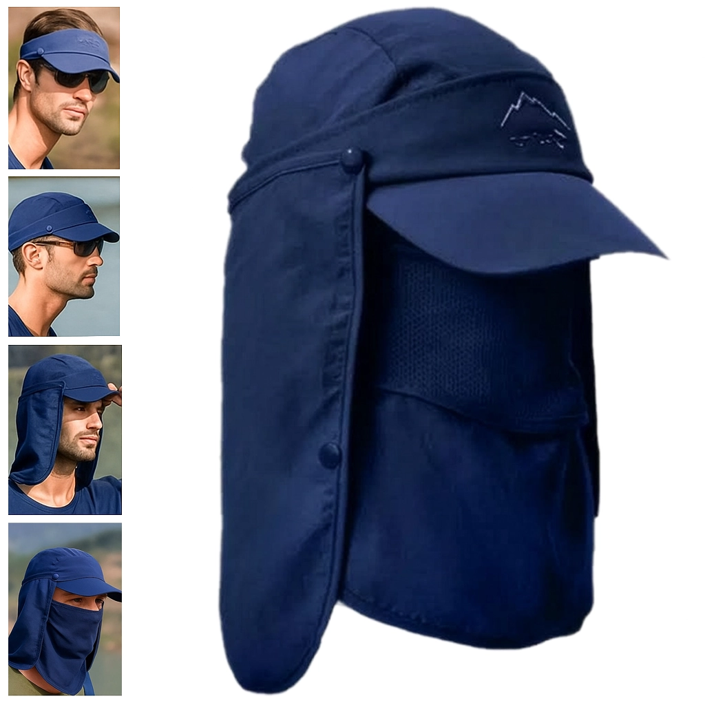 Navy Blue Sun Protection Cap with Neck Flap - UV Protection Hat with Breathable Face Cover