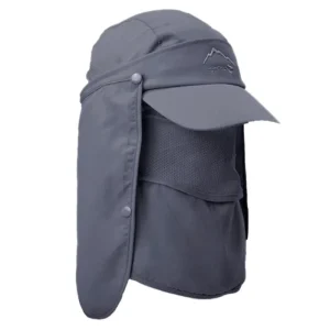 Grey Sun Protection Cap with Neck Flap - UV Protection Hat with Breathable Face Cover