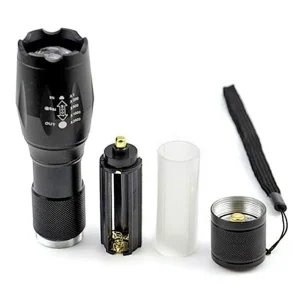 black flashlight disassembled view