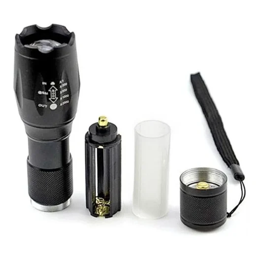 black flashlight disassembled view
