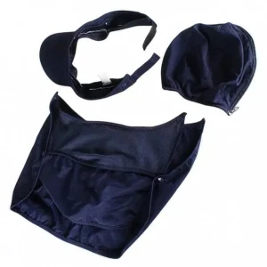 components of blue sun cap with face cover and full neck cover