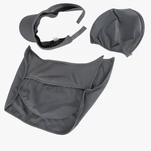components of grey sun cap with face cover and full neck cover