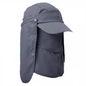 components of grey sun cap with face cover and full neck cover