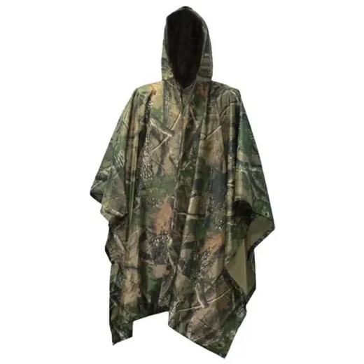 front view of camouflage rain poncho rain poncho