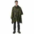 main wearing a camo rain poncho with out the hood on