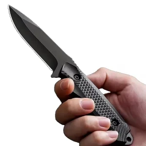 Fixed Blade Tactical Knife held in hand showing grip and size