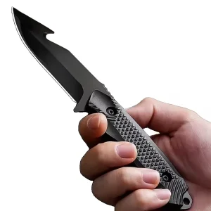 Tactical Gut Hook Knife Held in Hand