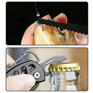 image of pocket knife fish hook remover and bottle open being used