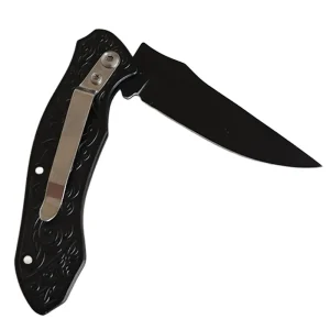 pocket knife with belt clip black with re wood grain look handle