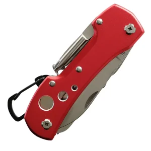 red pocket knife with blades closed