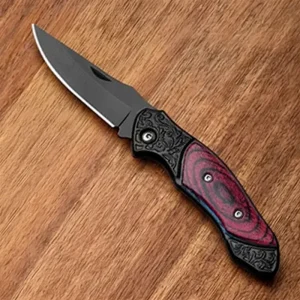 wooden grain look pocket knife red and black colour