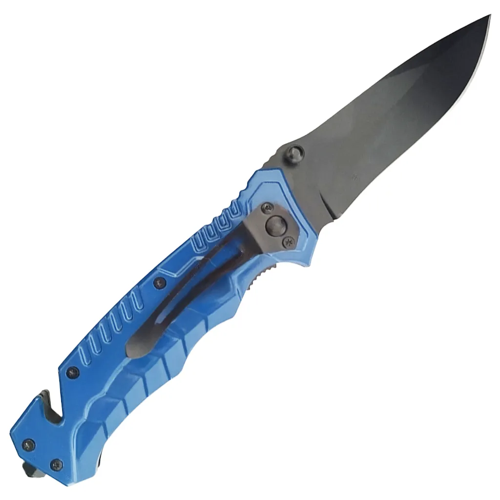 Blue Folding Knife for Hiking Camping with Belt Clip Un-Assisted Opening