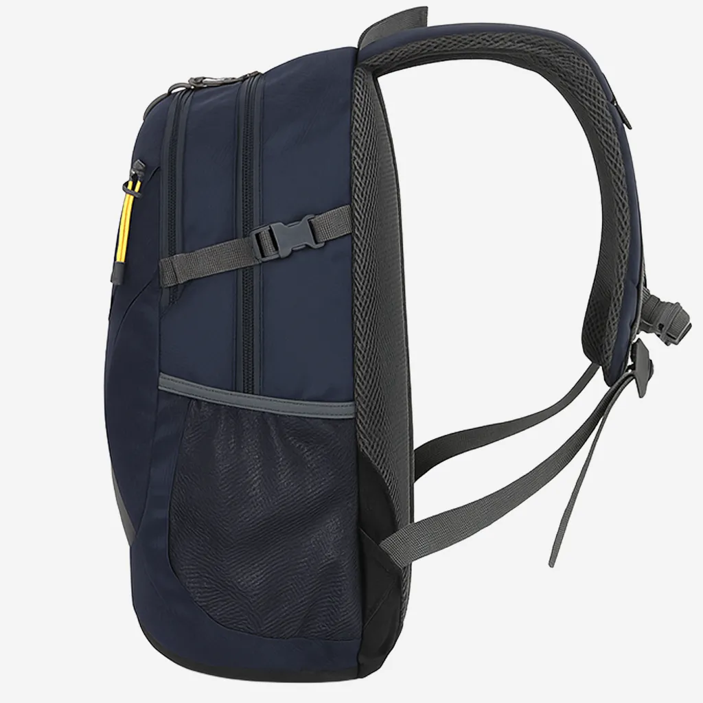 black 25 litre hiking back pack side profile