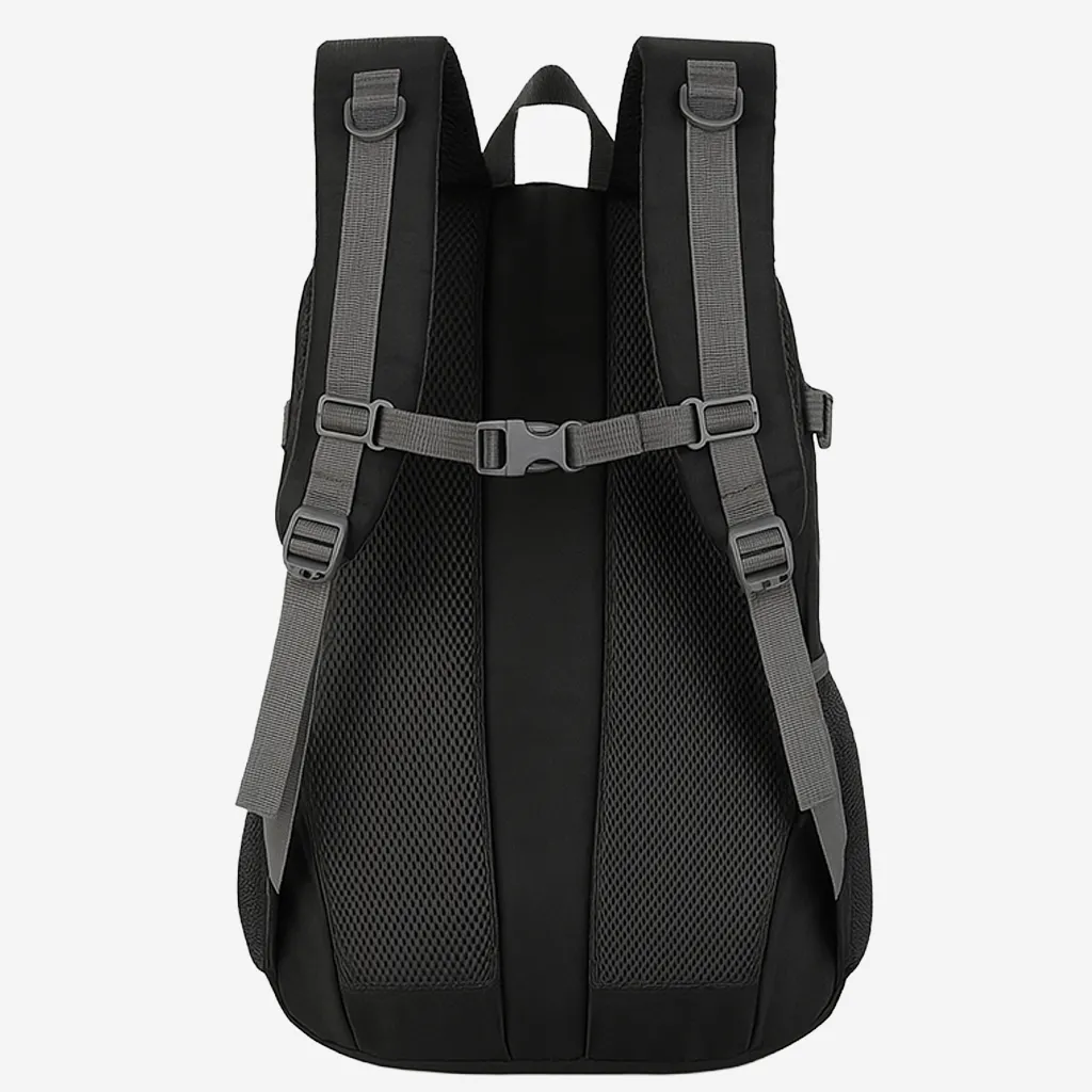 black backpack rear view 25l size