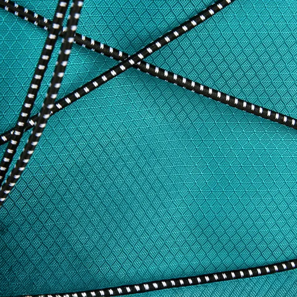 close up of waterproof backpack fabric and cargo netting for wet gear